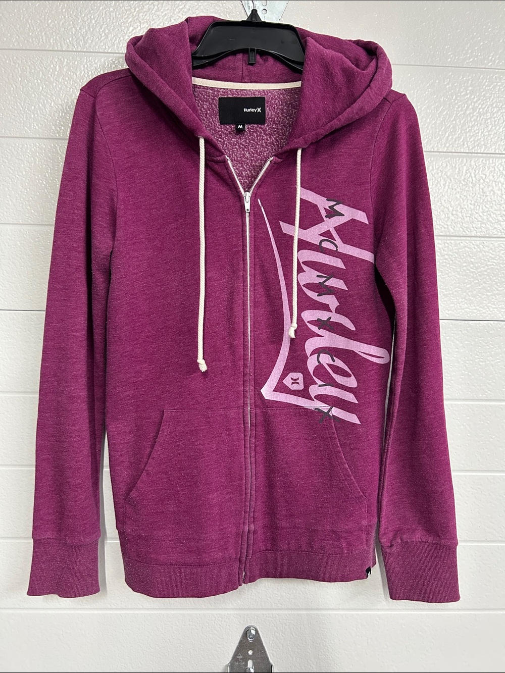 Hurley Zip Hoodie in Berry Plum with Light Pink Logo